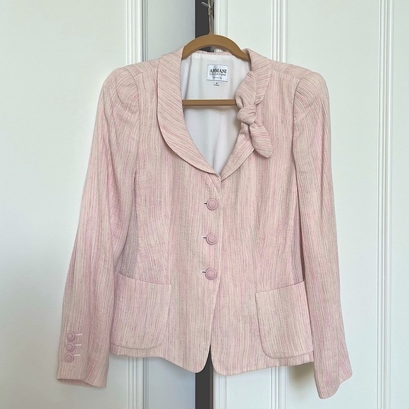 Armani Collezioni Striped Day 2 Evening Light Weight Pink Striped Blazer Jacket - Picture 9 of 9